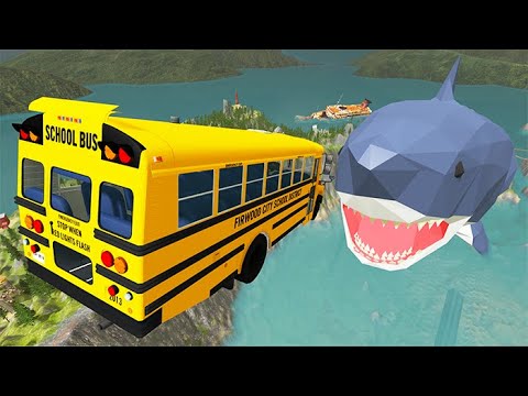 Beamng Drive - Cars Jump into Scary Sharks - Fun Stunts  Car Jumps #2 | BeamNG-Destruction