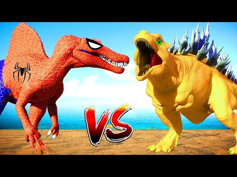 Jurassic World Evolution 2 , Spider Man Spinosaurus Vs Venom T-Rex Vs Color Dinosaurs Fighting
