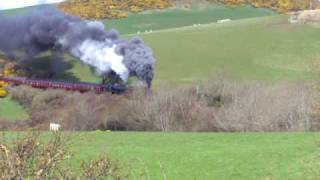 preview picture of video 'Great Britain III railtour Black 5 44871 and 45407 climb out of Girvan to Stranraer from Glasgow'