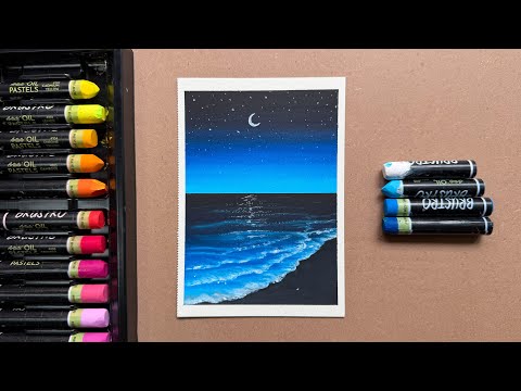 Moonlight Ocean Drawing Step by Step 🌙🌊 | Easy Oil Pastel Seascape Tutorial