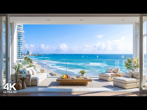 Positive Bossa Nova Jazz at Seaside Apartment Ambience 🌊 Morning Jazz Music & Ocean Waves for Unwind