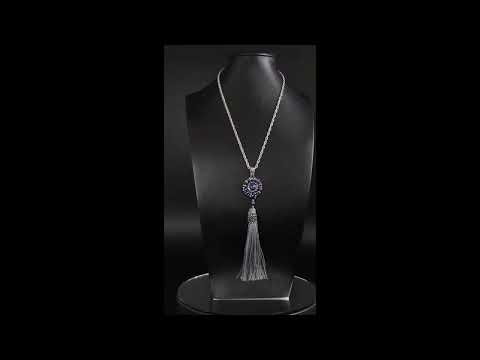 Кулон подвес серый с кистью и кристаллами Герцогиня Длинный кулон с бисером и бусинами Ручная работа - фото 1 - id-p1418683350