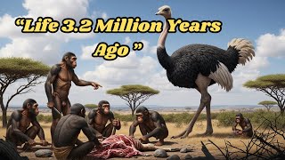 “Life 3.2 Million Years Ago: The Giant Ostrich Ancestor Encounters Homo Habilis”