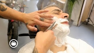 Modern British Barber: Hot Shave with Straight Razor and Steamer