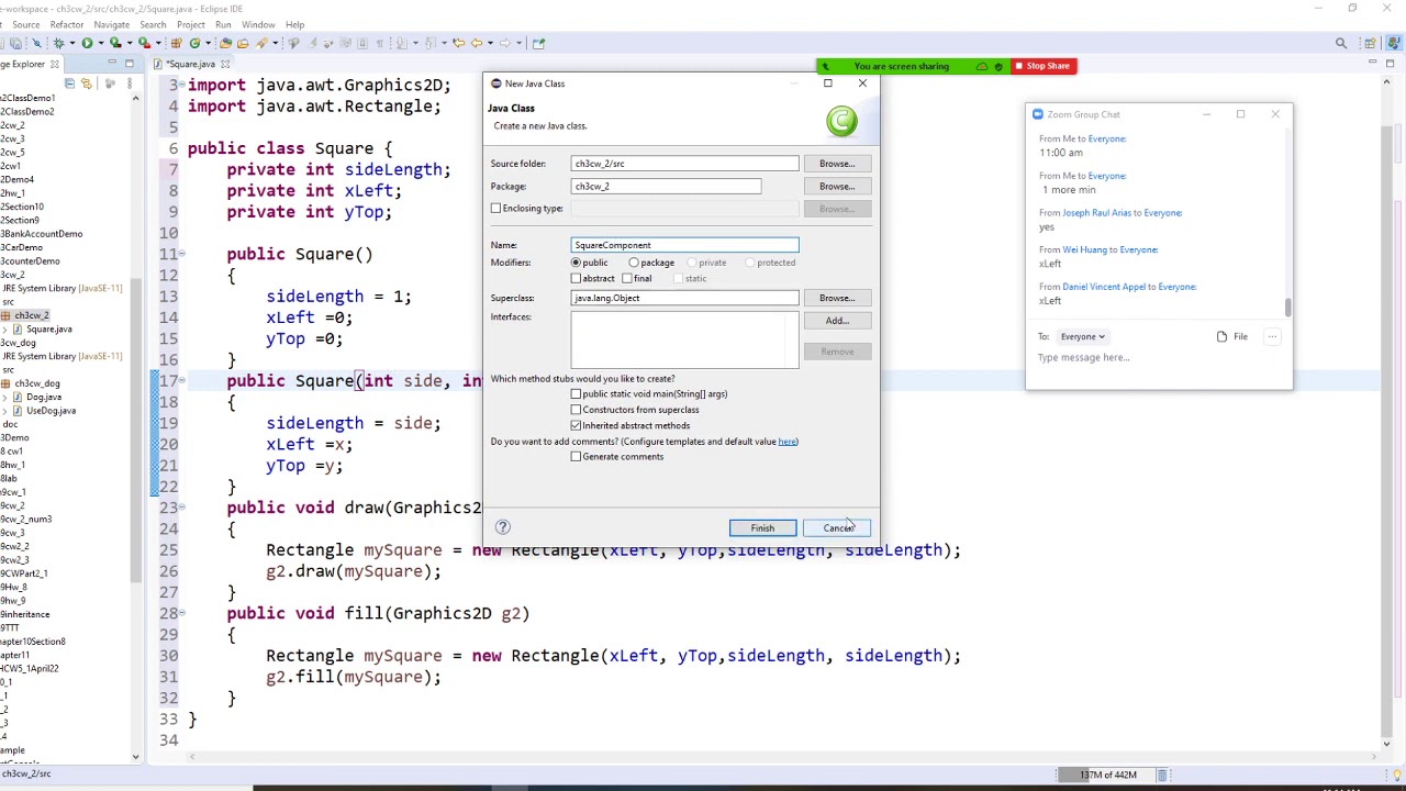 Java programming,  create your own square class, which allows users draw a square at any  locations