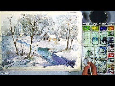 Frozen Winter Landscape Painting in Watercolor | Episode 3