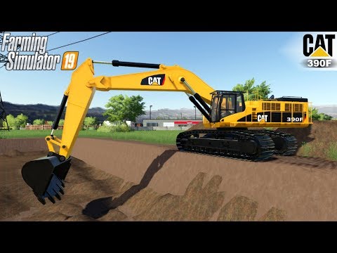 Farming Simulator 19 - CATERPILLAR 390F Excavator Digs A Large Trench