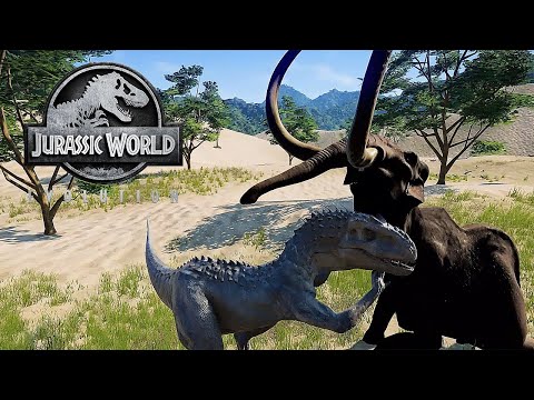 WOOLLY MAMMOTH VS INDOMINUS REX - BATTLE || JURASSIC WORLD EVOLUTION