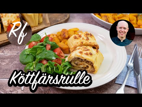Köttfärsrulle är en slags pannkaksrulle fylld med krämig köttfärsröra smaksatt med rosmarin, vitlök, sambal oelek och mozzarellaost.>