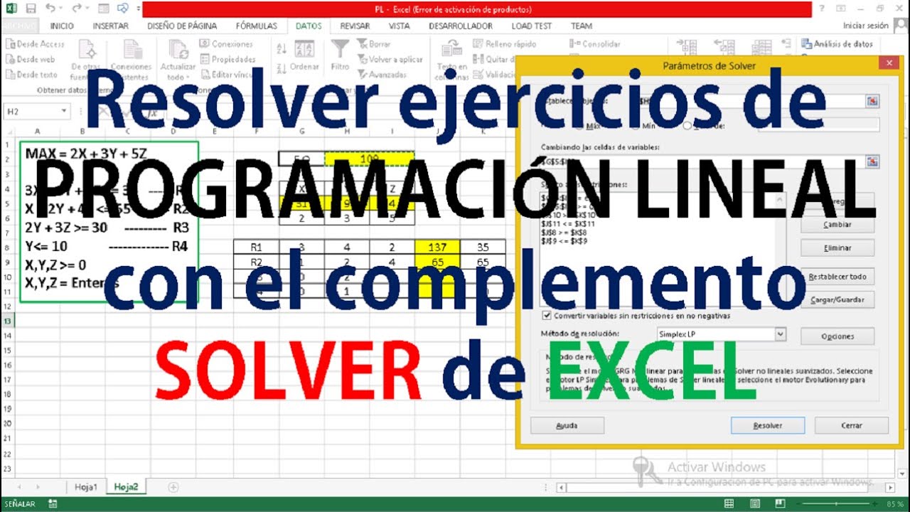 COMO RESOLVER EJERCICIOS DE PROGRAMACION LINEAL CON SOLVER DE EXCEL | INVESTIGACION DE OPERACIONES