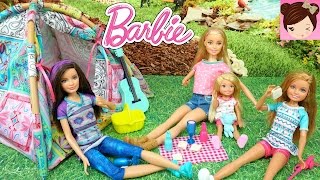 Barbie and Her Sisters Go Camping and Get Scared by a Monster ? - Dolls Playing in the Beach