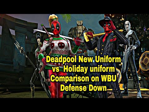 Deadpool New Uniform vs Holiday Uniform Comparison on WBU Defense Down - Marvel Future Fight