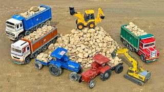 😱JBC 3DX Loading Stone TATA Tipper Swaraj Tractor Truck Jcb ki khudai | Cartoon Video | Mini Jcb