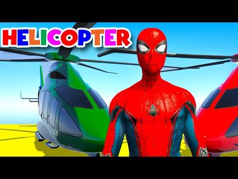 Spiderman Cartoon #35: COLOR CARS Helicopter on BUS & Spiderman Cartoon for kids with Superheroes