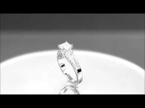 14K White Gold Princess Cut Diamond Engagement Ring Art Deco Prong Set 1.75ctw - ASW - 805N
