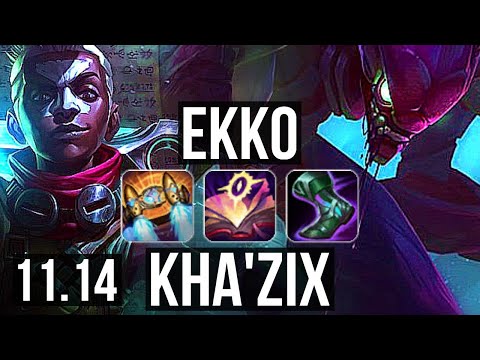EKKO vs KHA'ZIX (MID) | 11/0/4, Legendary, 600+ games | EUW Grandmaster | v11.14