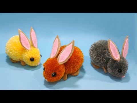 Cute Little Bunny Pom Pom Doll - DIY How To Make Rabbit Pom Pom Doll