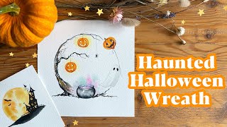 Paint a Spooky Halloween Wreath in Watercolour | Easy Jack-o’-Lantern & Ghost Tutorial for Beginners