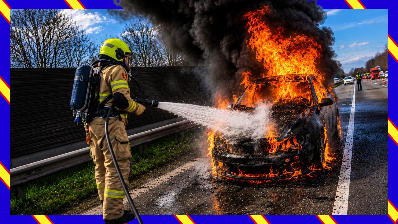 🔥 Binnen enkele minuten volledig in vlammen… zo trof Brandweer Lunteren de auto aan