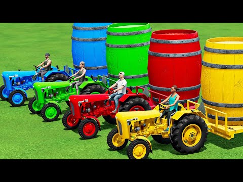 Small Tractor of Colors! Water Barrel Load with URSUS Tractors - Colored Stacking Towers! FS22