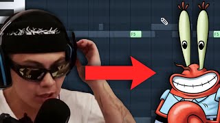 making a glo beat and rapping like mr krabs