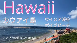 【アメリカの暮らしVlog#23】 ハワイ　カウアイ島　ワイメア渓谷　ポイプビーチ　|  アメリカ本土からハワイへバケーション　| のんびりハワイ旅行　|