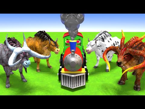 Paint Animals Cow Cartoon Yak Bison Bull Ox African Buffalo Fountain Crossing Animal Transformation