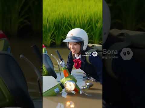 女子高生がスーパーカブで田んぼに転倒する
