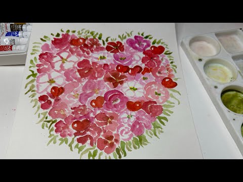 How to Paint a Heart-Shaped Arrangement of Pink Flowers in Watercolor