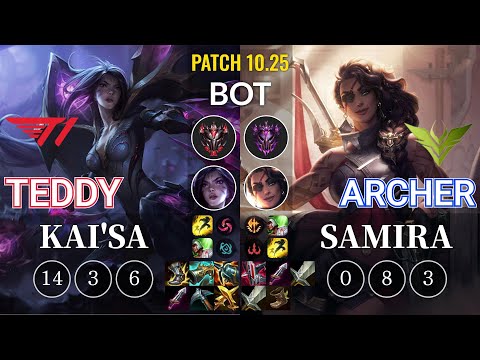 T1 Teddy Kai'Sa vs V3 Archer Samira Bot - KR Patch 10.25
