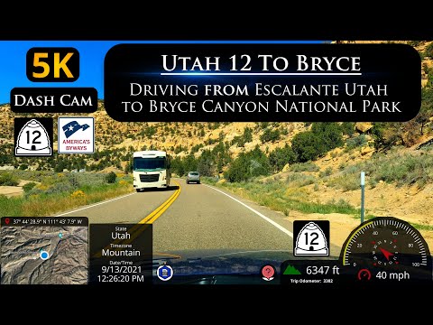 Let's Drive on Scenic Byway Utah 12 to Bryce Canyon National Park from Escalante in 5K ULTRA HD