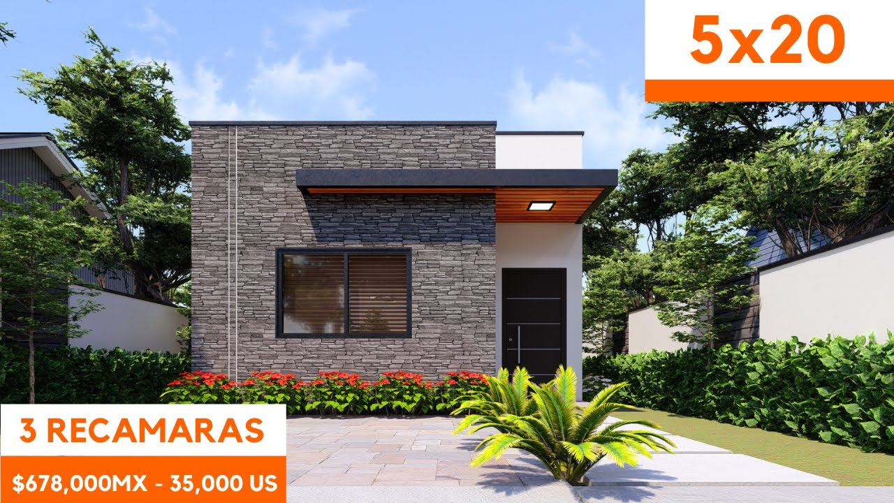 Watch Now Plano de casa de un piso con 3 Recamaras de 5x20 Plano de casa de un piso con 3 Recamaras de 5x20