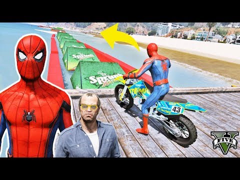 Desafio de MOTOS na Rampa da Praia com Homem Aranha e Peds! Ep #39 - GTA V - IR GAMES
