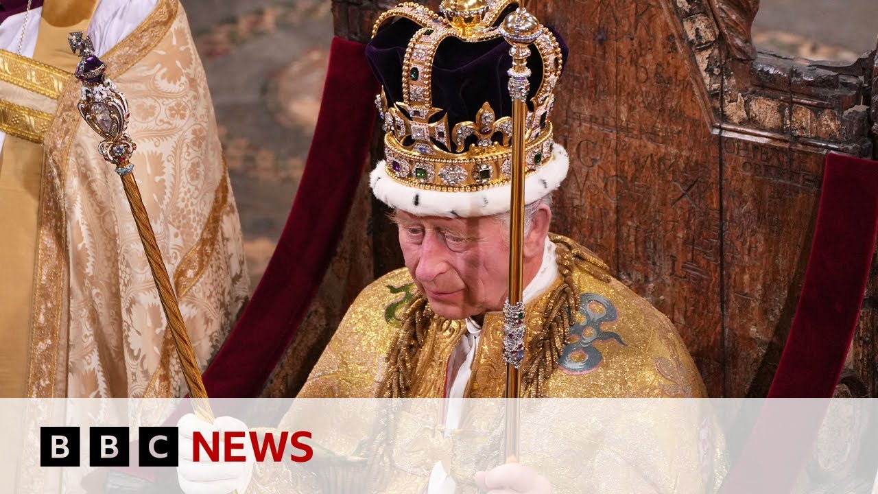 Moment HM King Charles III is crowned in Coronation ceremony - BBC News - YouTube