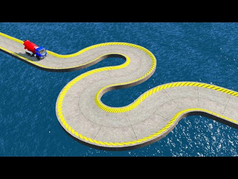 Impossible S Shape Bridge Crossing Cars Vs Deep Water - BeamNG.Drive
