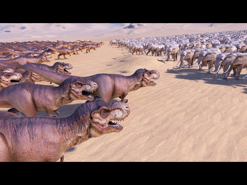 1.1K T-REX vs 2.3K Elephants & 2.3K RHINO UEBS - Ultimate Epic Battle Simulator