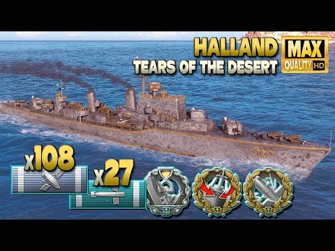 Destroyer Halland: Last one standing on map Tears of the Desert - World of Warships