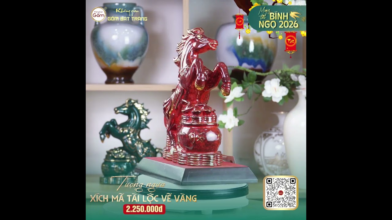 Tượng Ngựa Đỏ Xích Mã Tài Lộc Vẽ Vàng