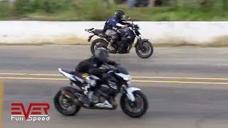 Yamaha R6 vs XJ6 vs MT09 vs FZ8 vs Kawa Z800 vs BMW R1200 | 12 seg 1ra válida motos 1/4 de milla