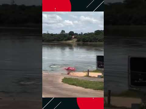 Carreta cai no Rio Tocantins durante travessia de balsa.