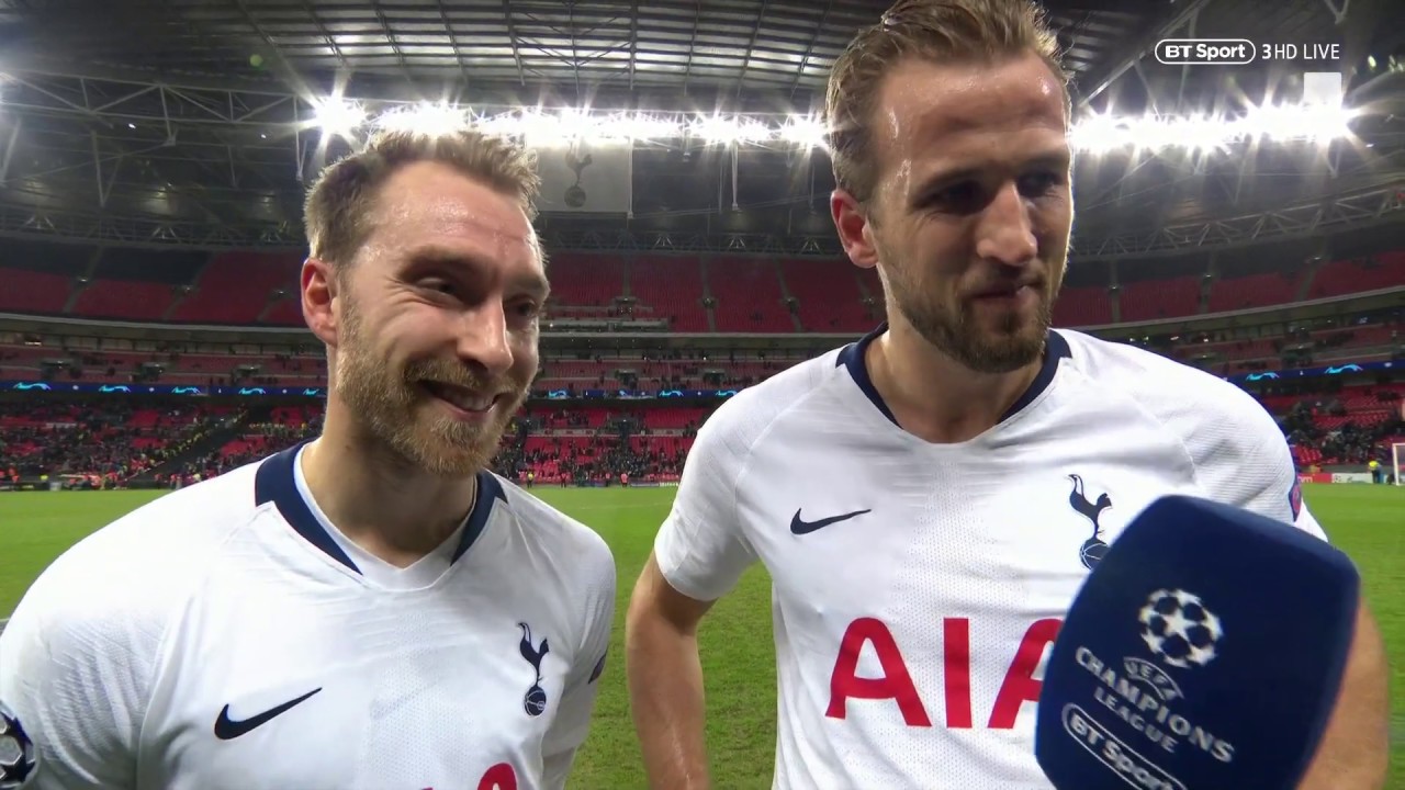 Christian Eriksen and Harry Kane react to Spurs vs Inter Milan - YouTube
