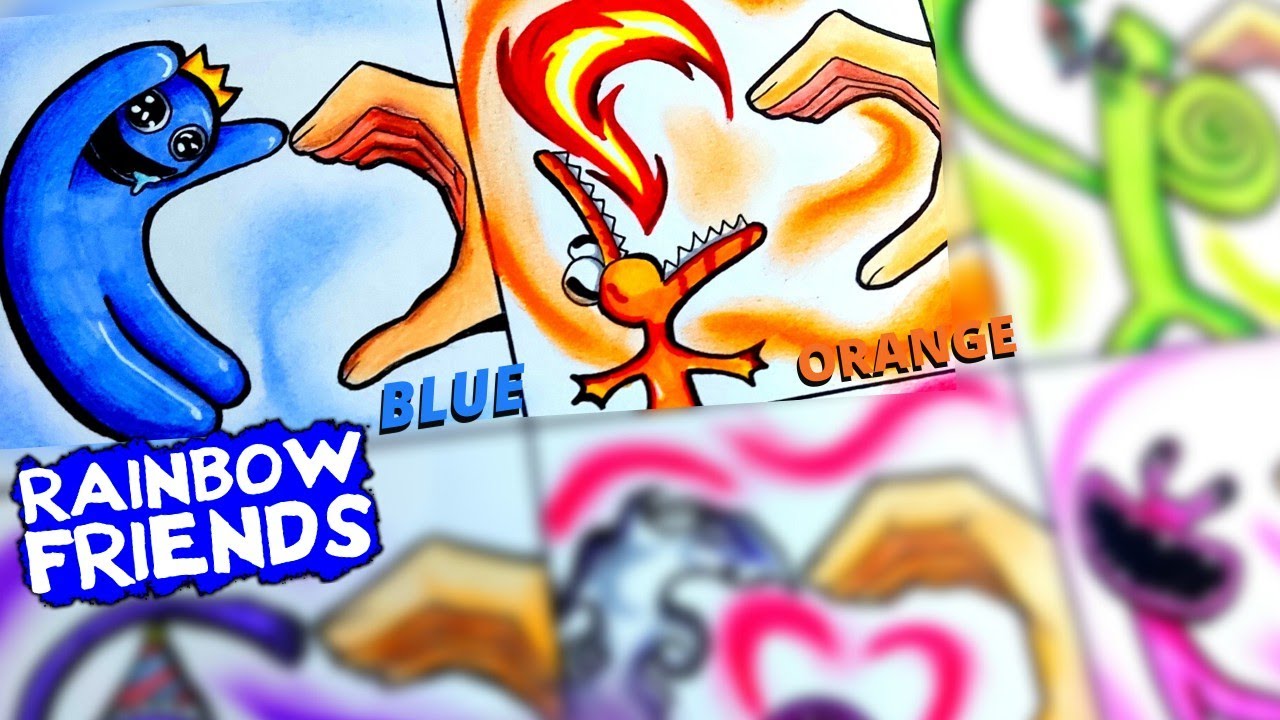 DRAWING Rainbow Friends Finger Heart ( Fancy Refill ❤ RAINBOW FRIENDS )blue, purple, pink, green,red