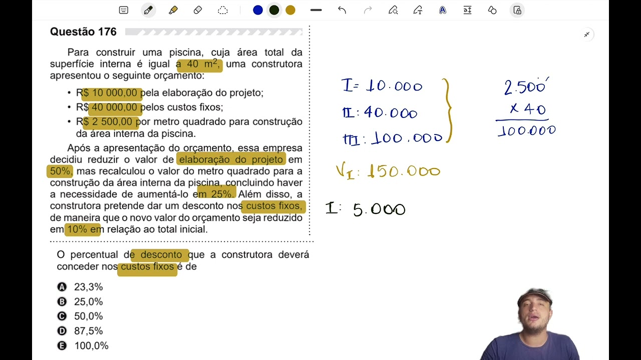 ENEM 2019| Para construir uma piscina, cuja área total da superfície interna é igual a 40 m²...