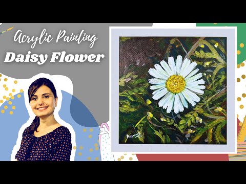 White Daisy Flower on Canvas | Acrylic Painting Tutorial for Beginners