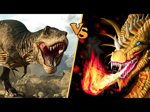 T-rex vs. Fire-Breathing Dragon - Epic Battle of Ancient Titans!