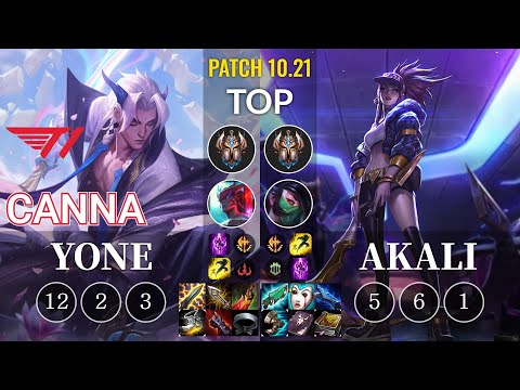 T1 Canna Yone vs Akali Top - KR Patch 10.21