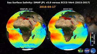 Sea Surface Salinity Comparison from ECCO and SMAP JPL (2015-2017)