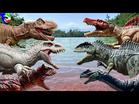 T-Rex,Spino,Giga,Carnotaurus & Indominus Rex 🦖Jurassic World Battle| The BEST of Dino Toy Movie