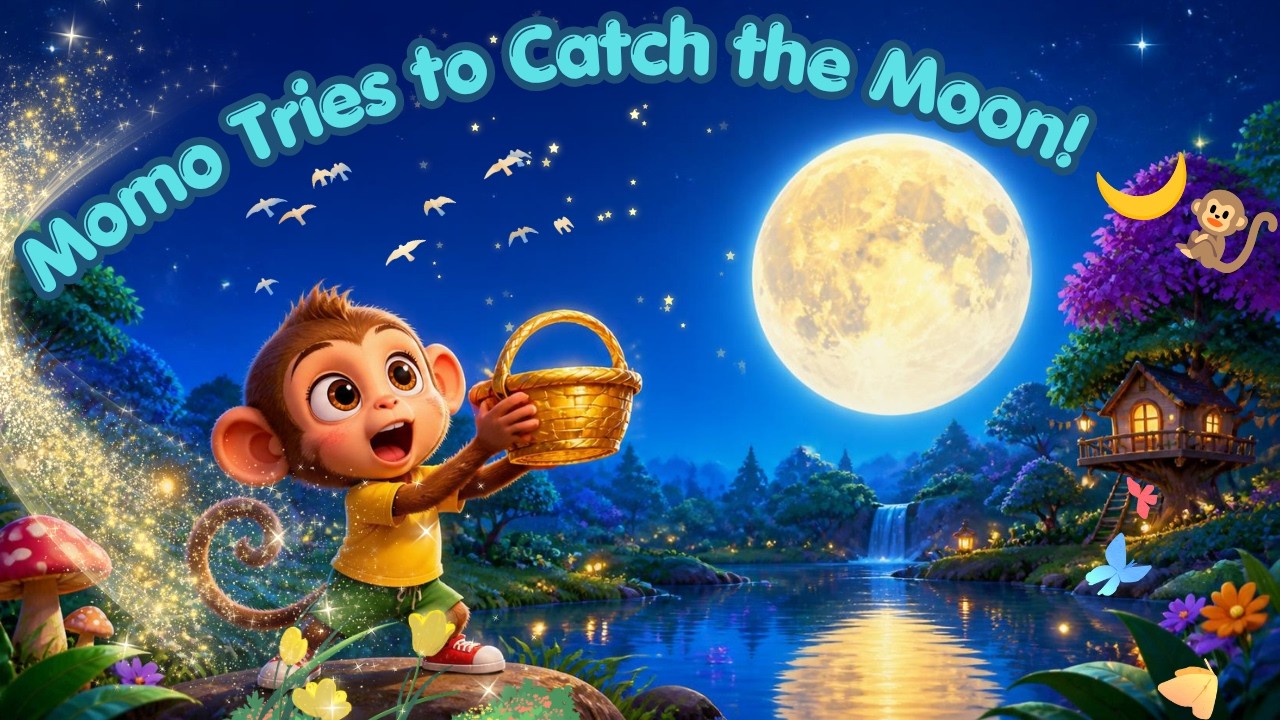 Momo 🐒 The Monkey Who Tried to Catch the Moon 🌙 | Funny Kids Story | Moral Story