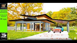 MODERN MINIMALIST BUTTERFLY ROOF HOUSE DESIGN IDEA  8mX12m   96 sqm.